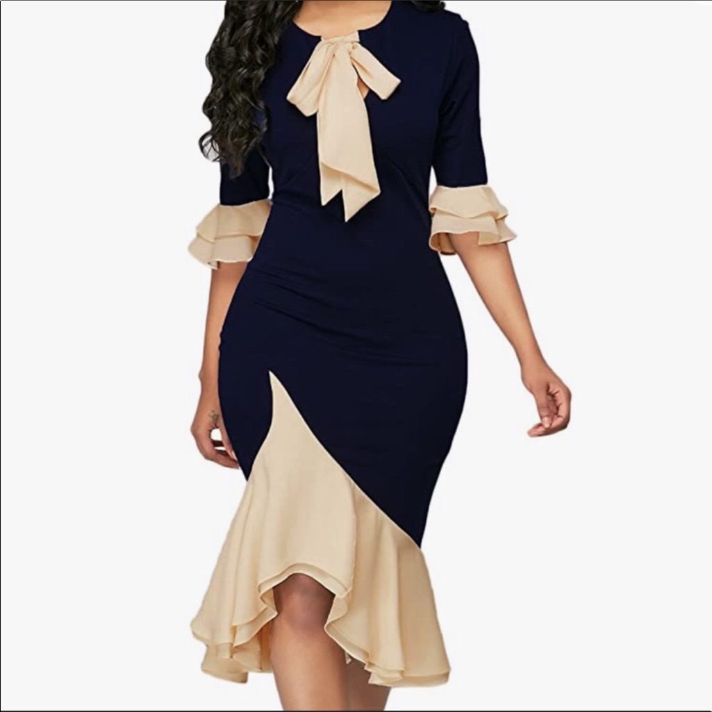 Bodycon Cocktail Work Half Sleeve Bow Tie Dress